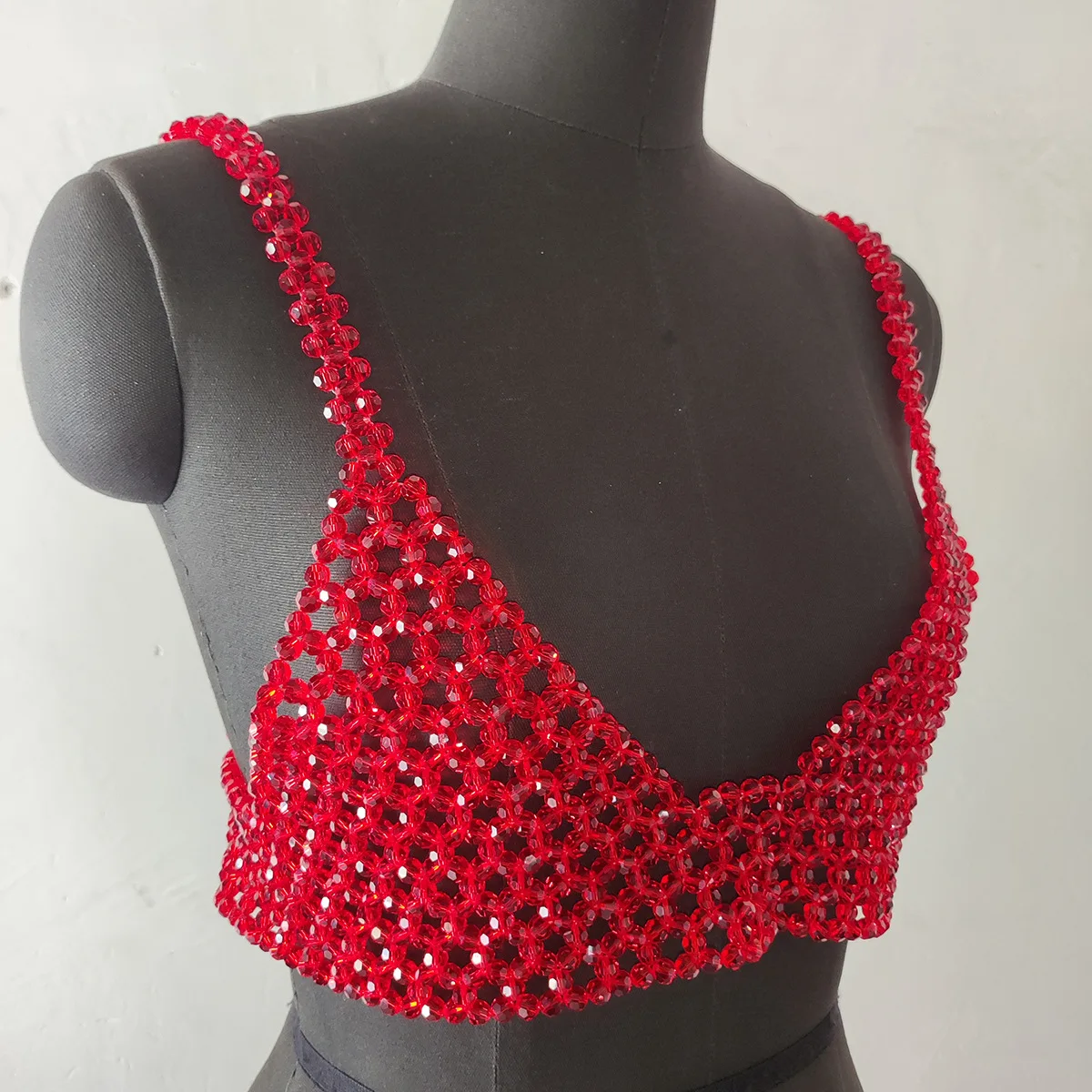 Handwoven red beaded vest sexy cutout halter halter women's body chain accessories