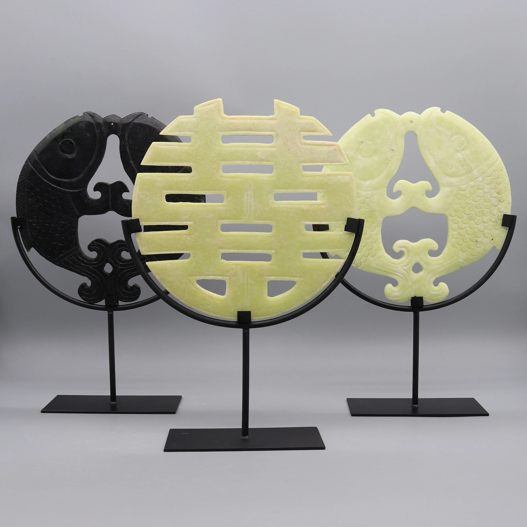 

Round fortune stone display, double happiness Chinese character, home decoration