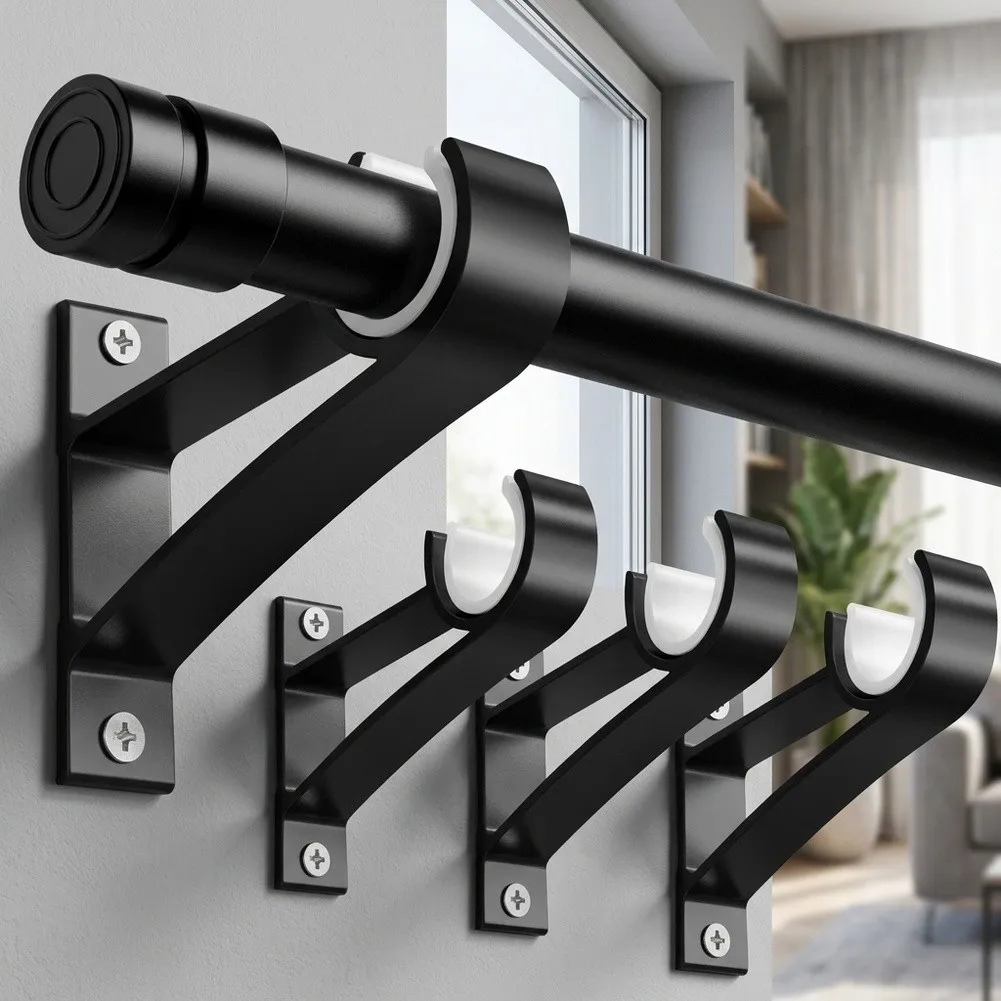 Black For 1-Inch Curtain Rod Holders 4-Pack For Heavy-Duty for aluminium Alloy Brackets for Residential or Commercial Use