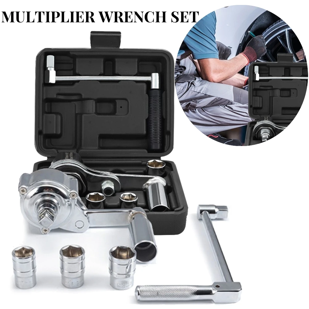 

Chrome Vanadium Steel Heavy Duty Labor-Saving Nut Disassembly Tool with 17mm/19mm/21mm Sockets Wrench Booster Tire Nut Remover