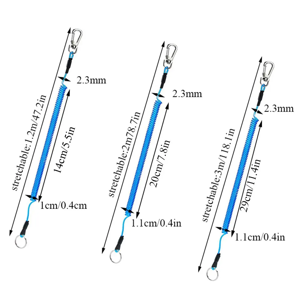 Llavero en espiral elástico de 1,2/2/3m, cuerda de resorte elástica antipérdida para teléfono, mosquetón de Metal para cordones de pesca al aire