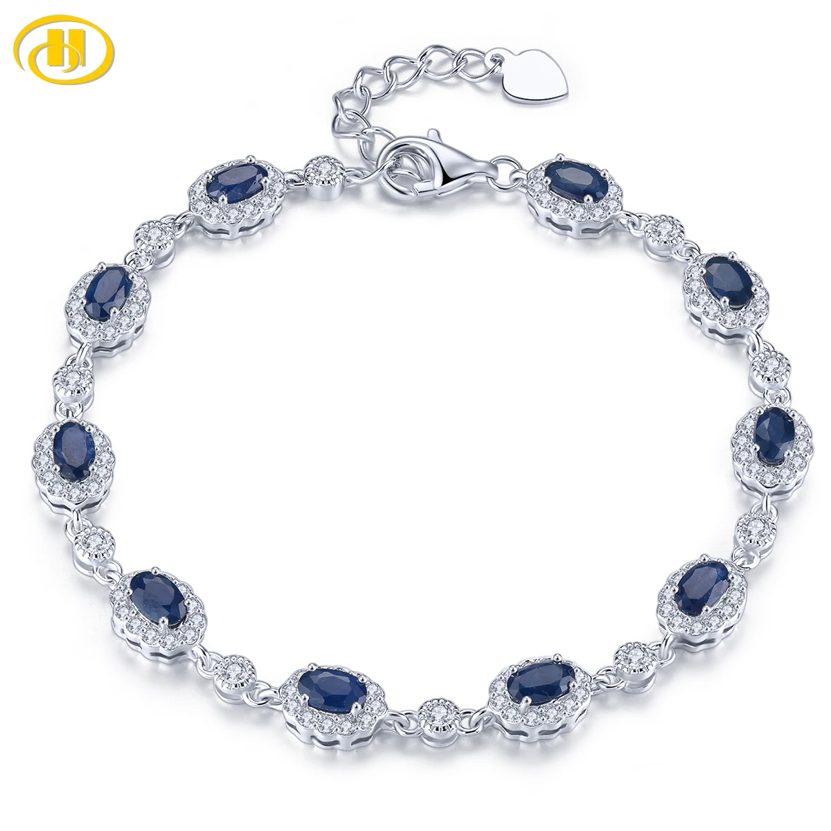 Natural Blue Sapphire Sterling Silver Bracelet 2.5 Carats Genuine Precious Gemstone Romantic Classic Women\'s Fine Jewelry Gifts