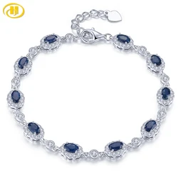 Natural Blue Sapphire Sterling Silver Bracelet 2.5 Carats Genuine Precious Gemstone Romantic Classic Women's Fine Jewelry Gifts