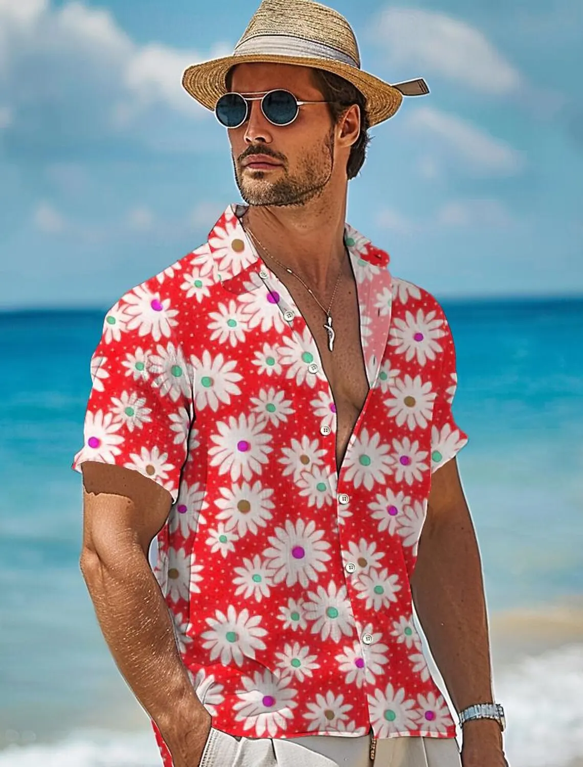 3D Printed Daisy  Men's Floral Hawaiian Shirt Party Home Holiday Summer Turndown Aloha shirts Short Sleeve Polyester Shirts