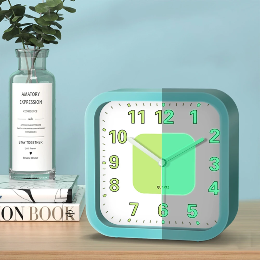 

1PC Luminous Alarm Clock Round / Square Cartoon Silent Clock For Children Study Bedroom Bedside Table Wake Up Clock