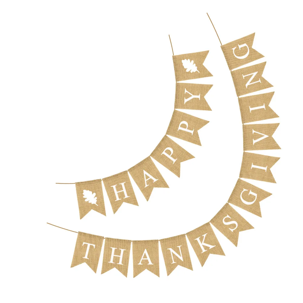 

Merry Thanksgiving Pull Flag Banner Linen for Swallowtail Festival Party Decorations Bunting