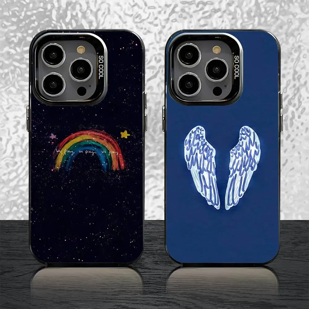 

C-Coldplay Band Phone Case For iPhone 16,15,14,13,12,11,Pro,Max,Plus,Mini,SE Black Candy Matte Shockproof Cover