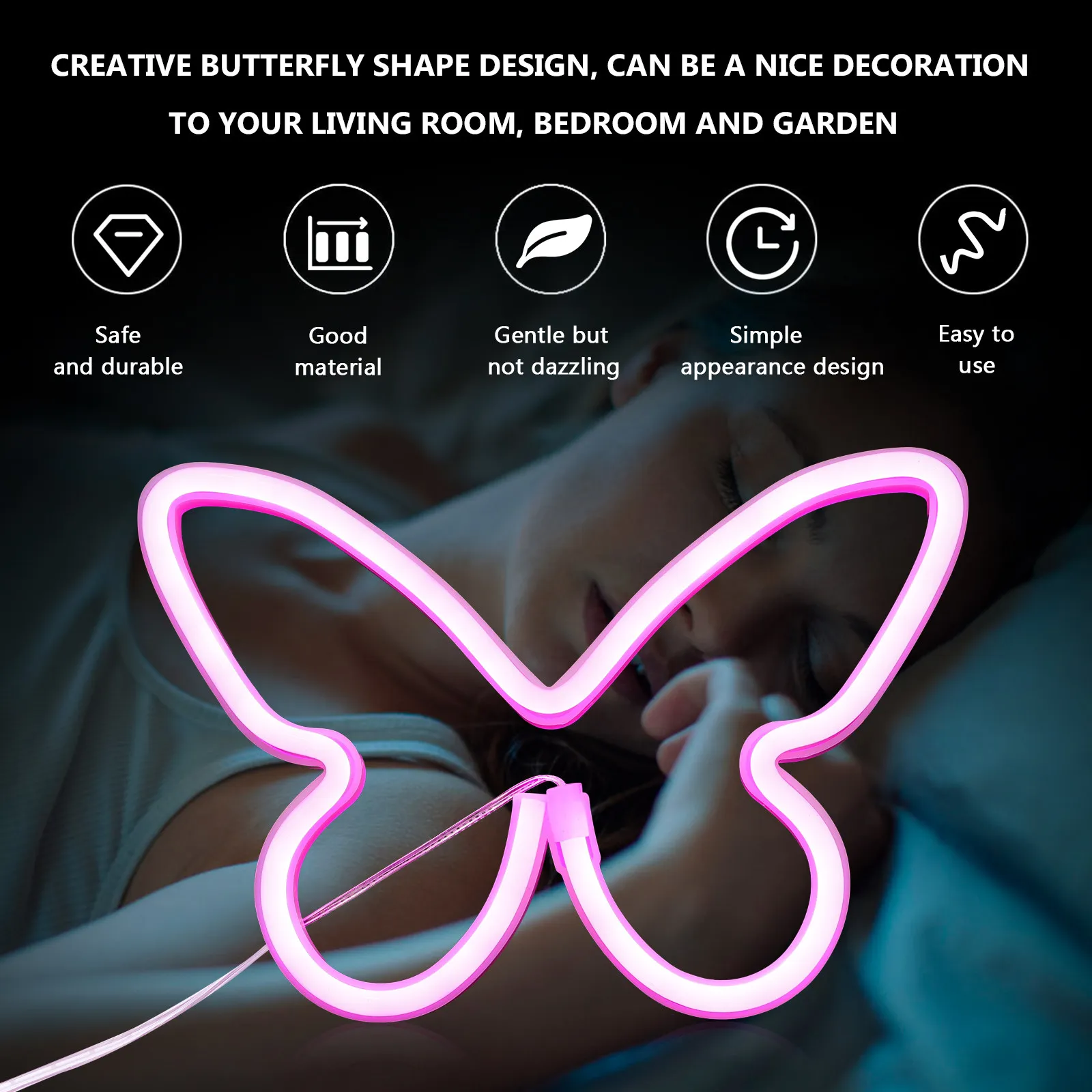 1Pcs Butterfly Neon LED Lamp Durable USB Battery Dual Powered Decorative Light Stylish Neon Small Night Light LED Lamp