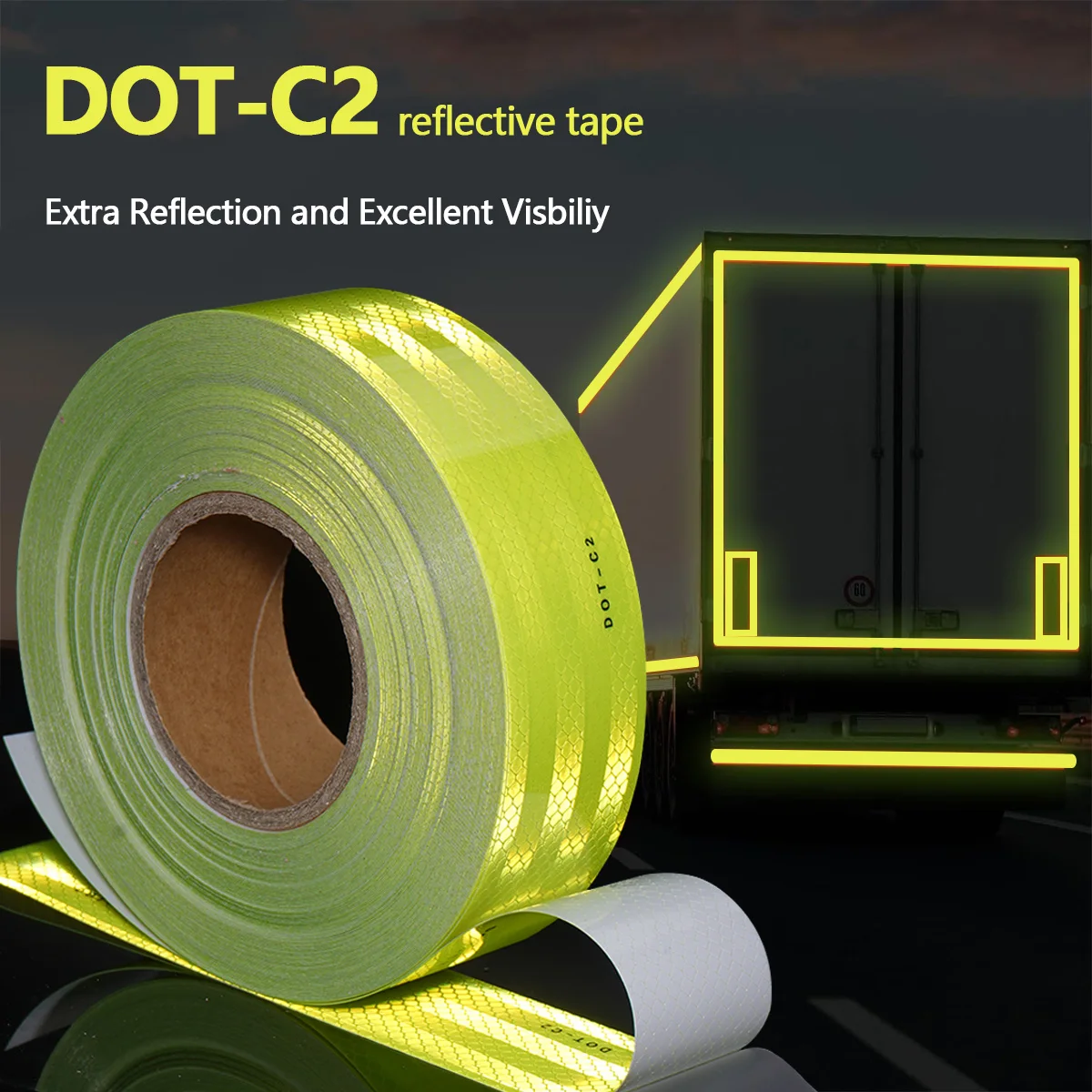 Reflektierendes Klebeband für den Außenbereich, wasserdicht, DOT-C2, lichtbeständig, fluoreszierend grün, reflektierendes Klebeband, stark klebendes Sicherheitswarnband
