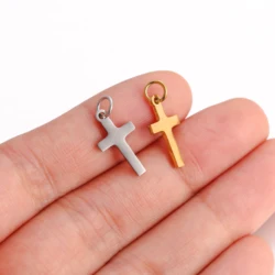 5Pcs/Lot Simple Style Cross Pendant Charms for Jewelry Making Stainless Steel With Jump Rings Diy Necklaces Jewelry Accessories