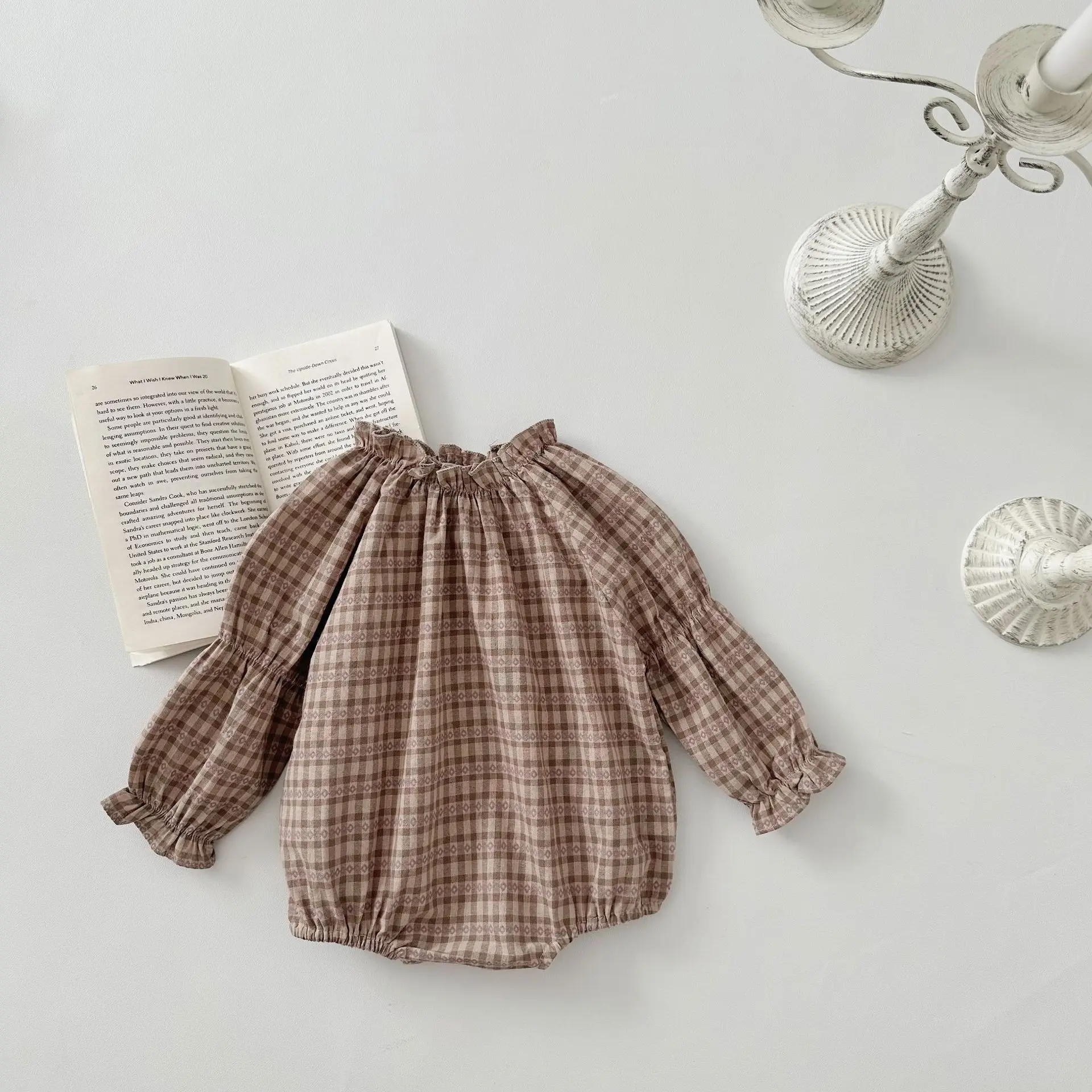 

Newborn Clothes Spring Autumn Baby Plaid Ruffle Collar Casual Long Sleeve Bodysuit Loose Girl Infant Cotton Casual Onesie