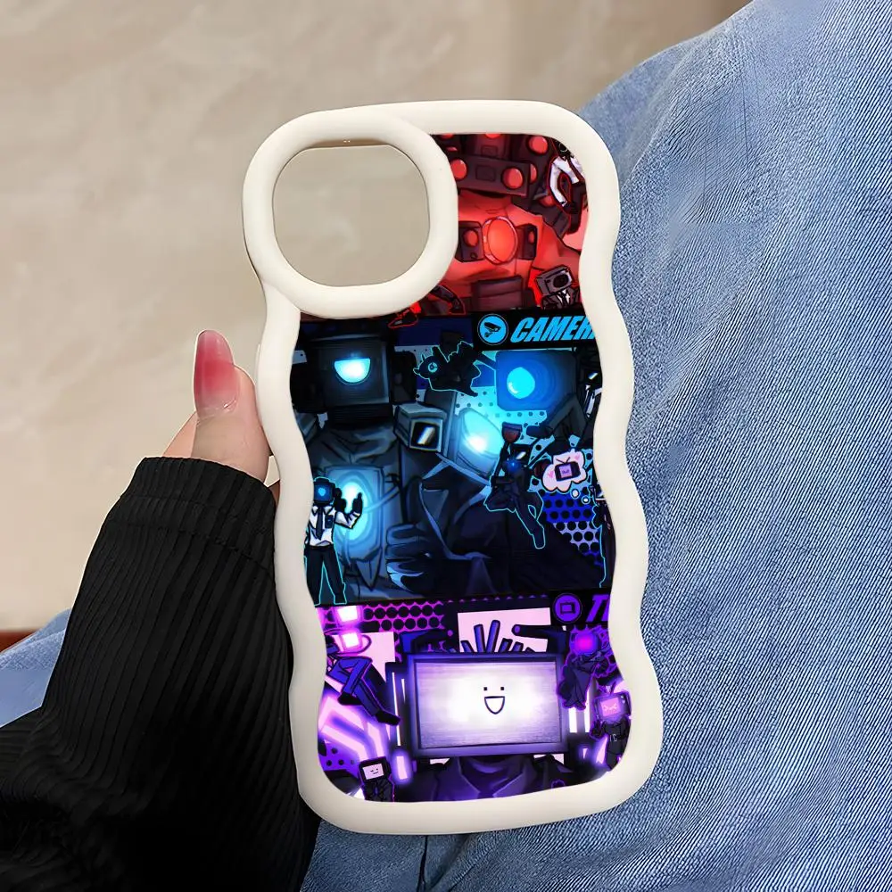 

Чехол для телефона Skibidi Toilet TV Camera Man для iPhone 17 16 15 14 13 12 11 Air Pro Max Plus, белый, из мягкого ТПУ, с волнистыми краями