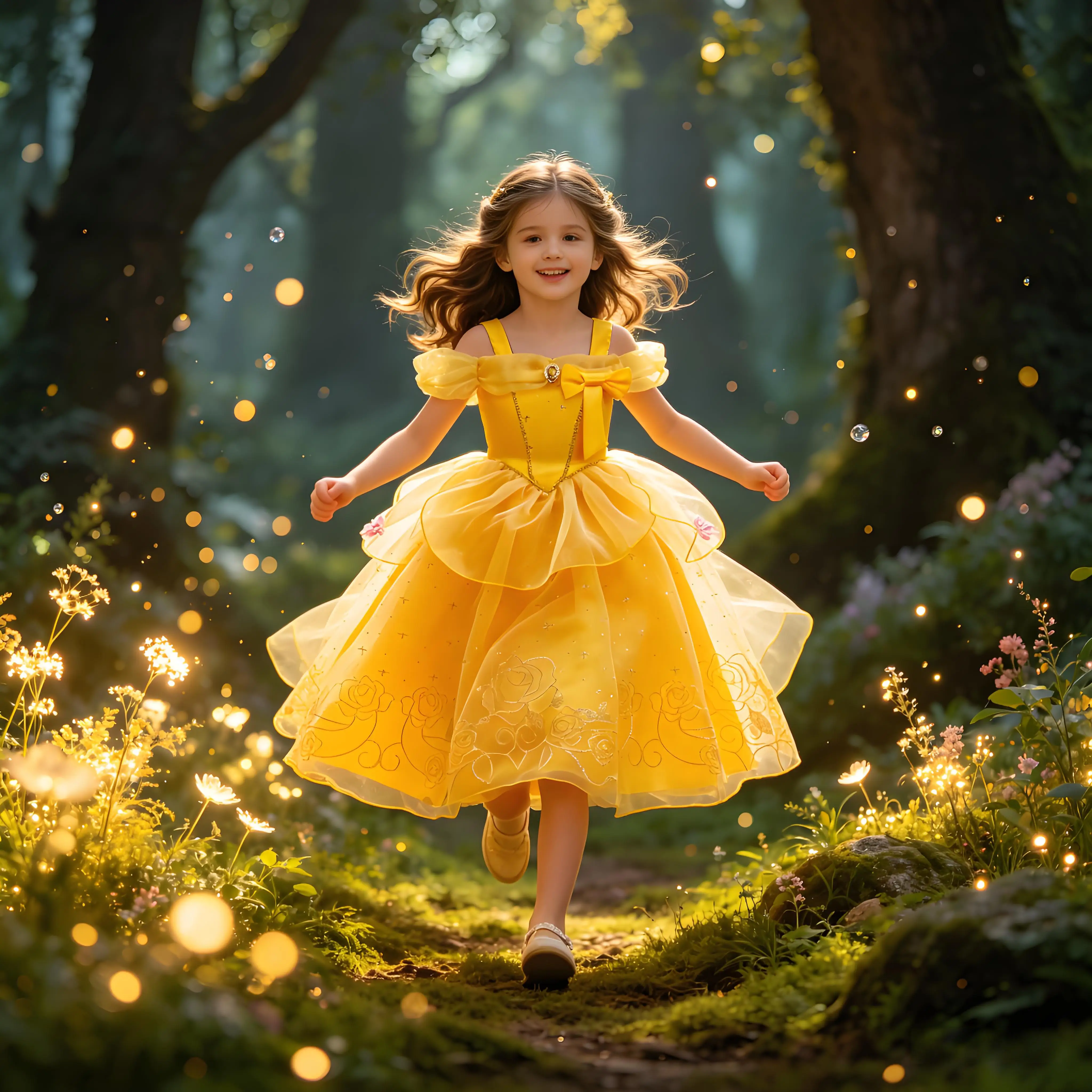 

2026 Halloween Holiday Disney Fairy Tale Beauty and The Beast Girls Cosplay Princess Belle Yellow Disguise Fancy Dress Set 2-10T