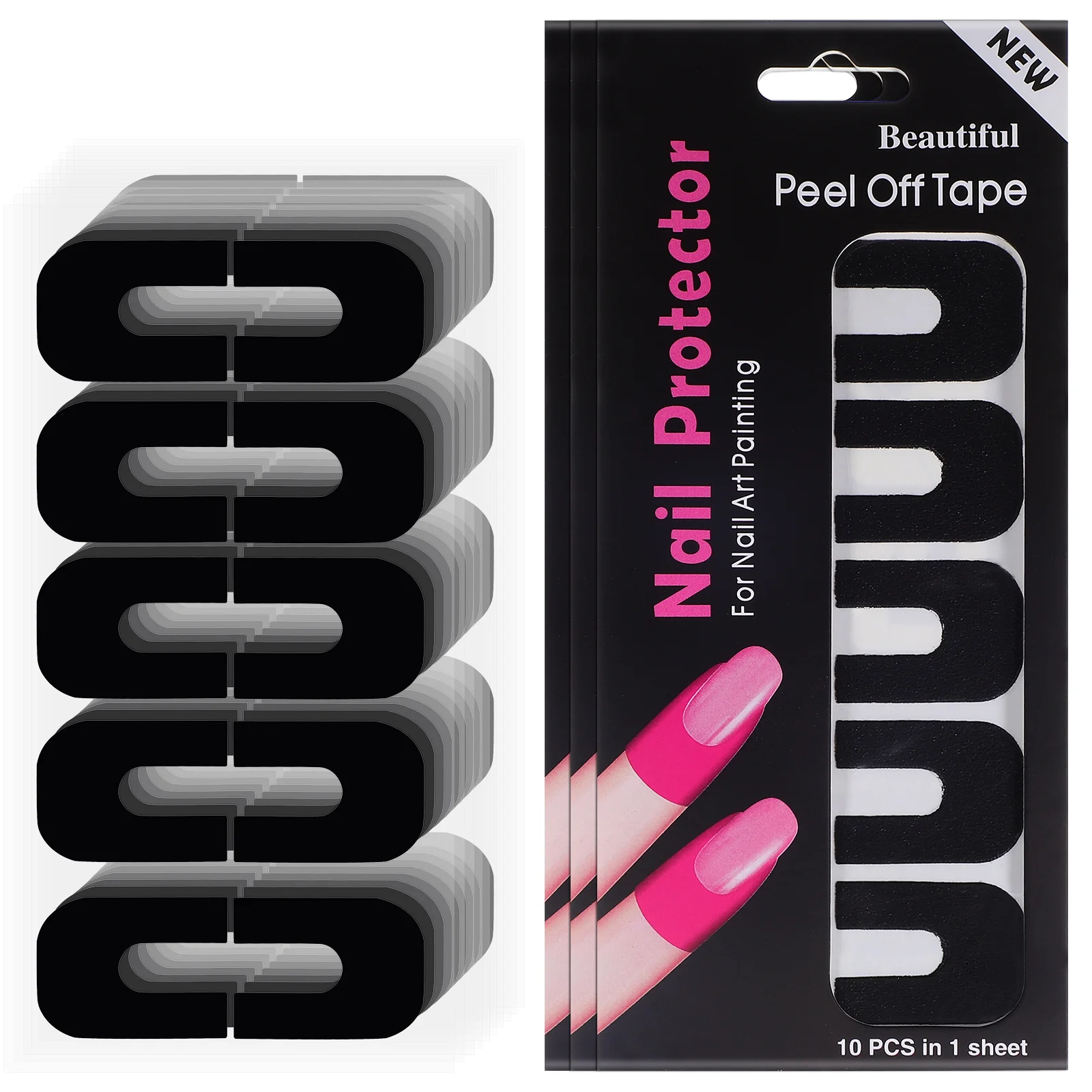 Folhas Protetora De Esmalte, Dedos em U-Shape Guards, Peel Off Sticker, Plástico