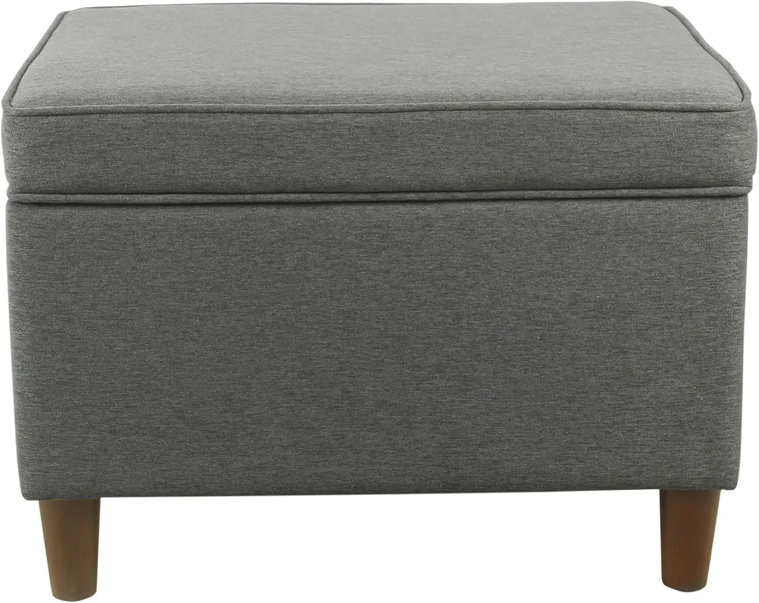 

24" Gray Storage Ottoman with Hinged Lid, Tapered Wood Legs, Supports 250 lbs