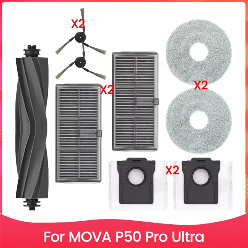A006-Kit de accesorios Formova P50 Pro Ultra Cepillo Lateral principal Filtros HEPA Almohadillas para fregona Bolsas para polvo