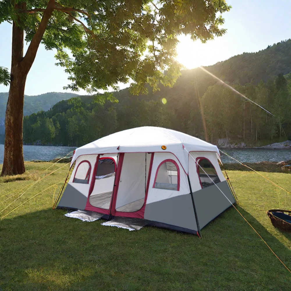 

Wholesale 4-Season Large Outdoor Camping Tent Two Bedrooms One Living Room Double Oxford Rainproof Sun Protection for Steel