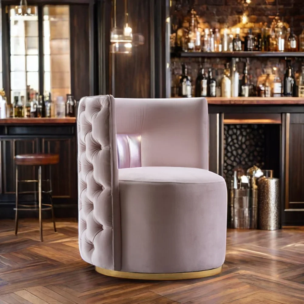 

#V High Quality Velvet Fabric Button Tufting Swivel Club Chair High Back Comfortable Stainless Steel Base Sofa Home Living Room