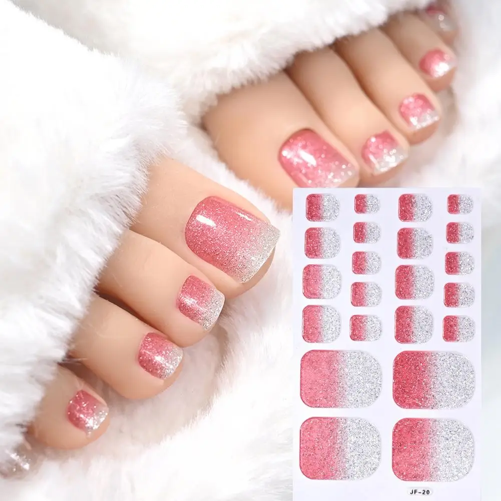 1sheet Glitter Toe Nail Wraps Solid Color Self-Adhesive Toe Nail Decals Strips 22tips Full Nail Polish Strips Summer Toe Decora