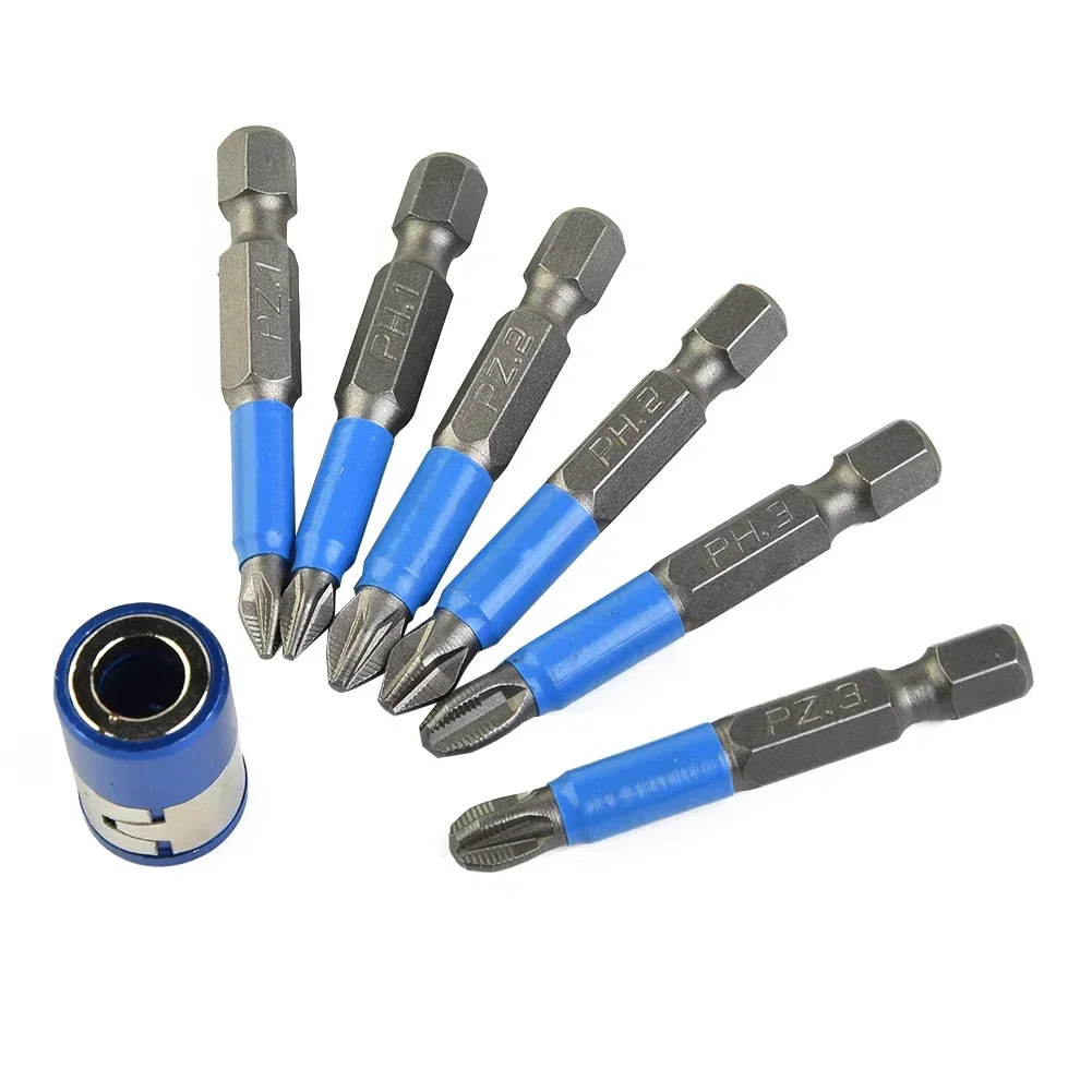 스크루드라이버 비트 세트, 합금강 하이 스냅 마그네틱 PH1, PZ1, PH2, PZ2, PH3, PZ3, 내마모성, 50mm 길이, 6 개/세트