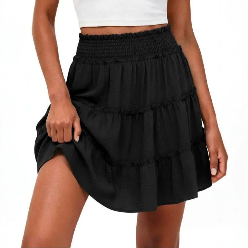 HKSH Women Skirts Trend Fashion Casual High-Waisted Ruffled Patchwork Multi-Layered Elastic Waist Chic Mini Tiered Skirt HK25313