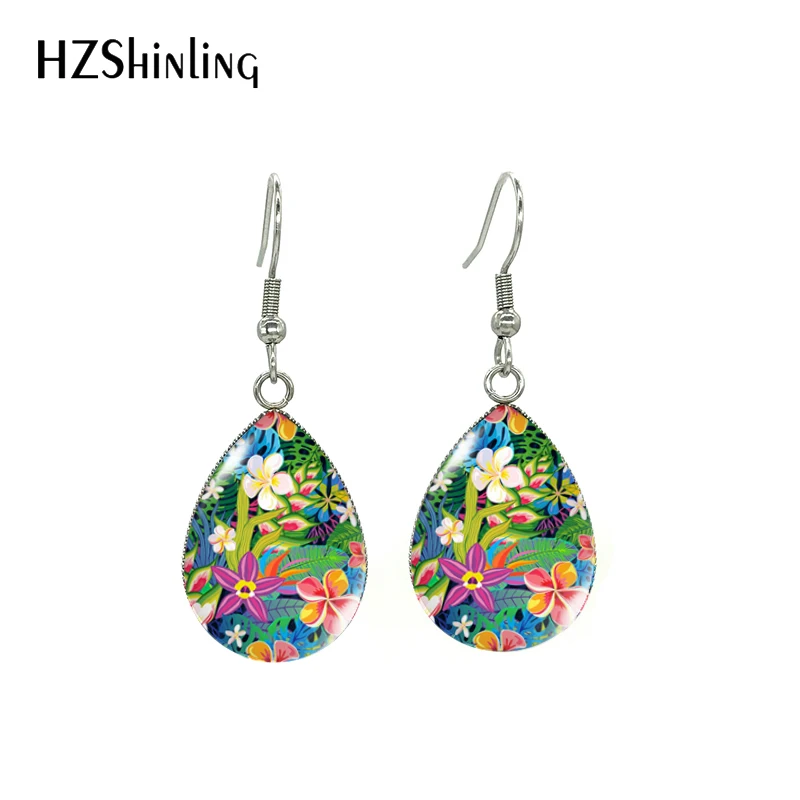 2021 New Abstract Tropical Plants Flowers Leaves Wildlife Colorful Floral Jungle Rainforest Tear Drop Fish Hook Earrings