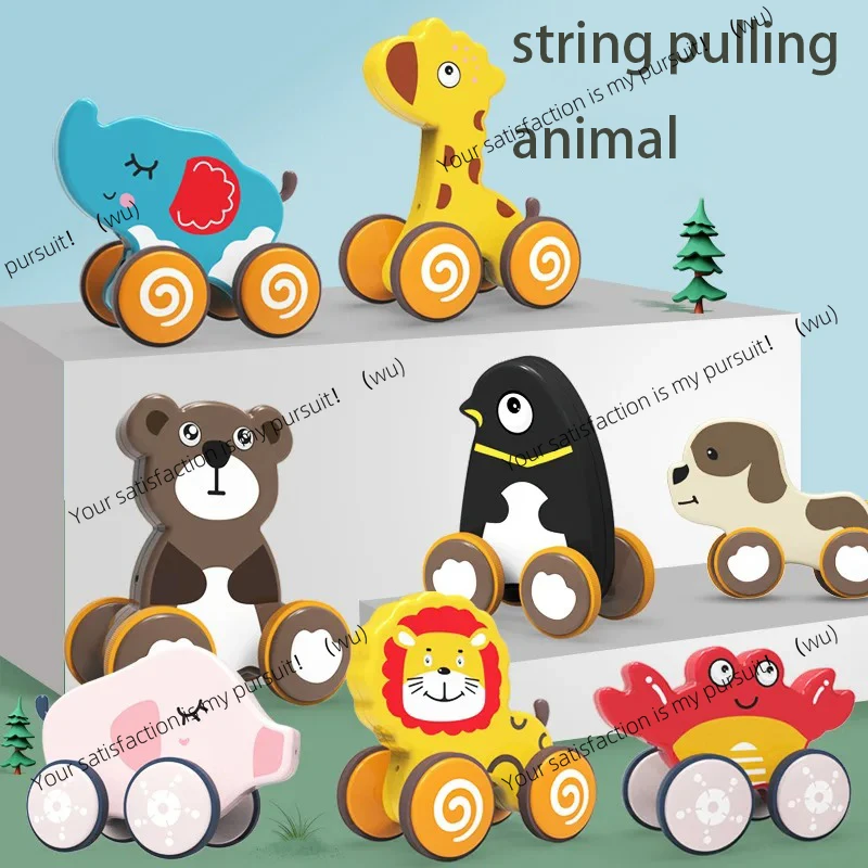 Animal Pull Along Toy for Toddlers, Baby Walking Toy with Pull String, Musical Light Up Activity Walker Cart