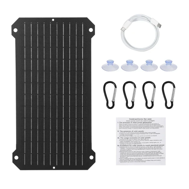 30W Solar Panel USB+Type-C Output Solar Cell Portable Solar Plate Charger For Camping Outdoor Mobile Phone Tablet Camera Fans