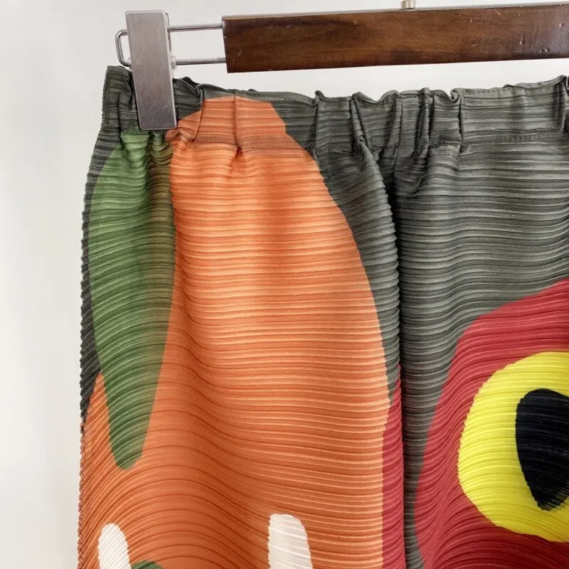 YUDX Miyake plissé jambe large pantalon femme multicolore imprimé élastique taille haute ample grande taille 2025 nouveau automne femmes vêtements