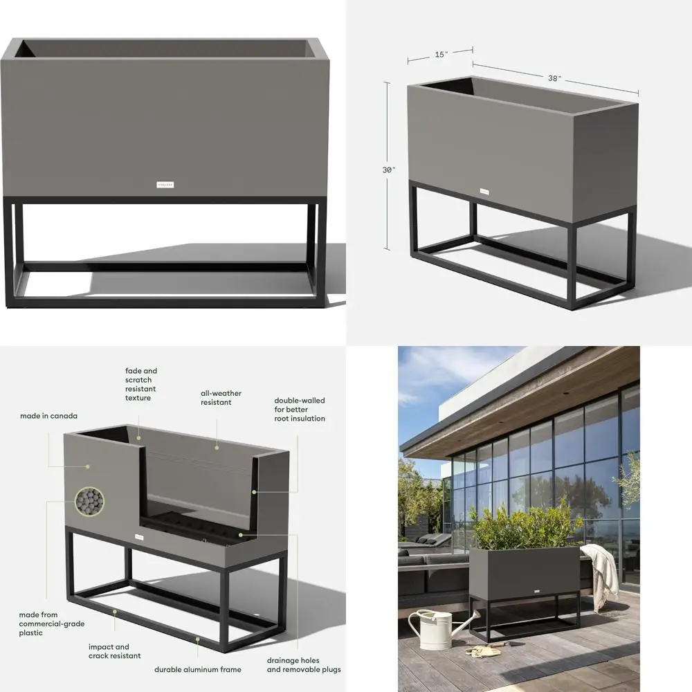 

Raised Long Box Planter for Outdoor Patio and Garden - Durable Weather-Resistant Aluminum Stand - Modern Decorative Planter for