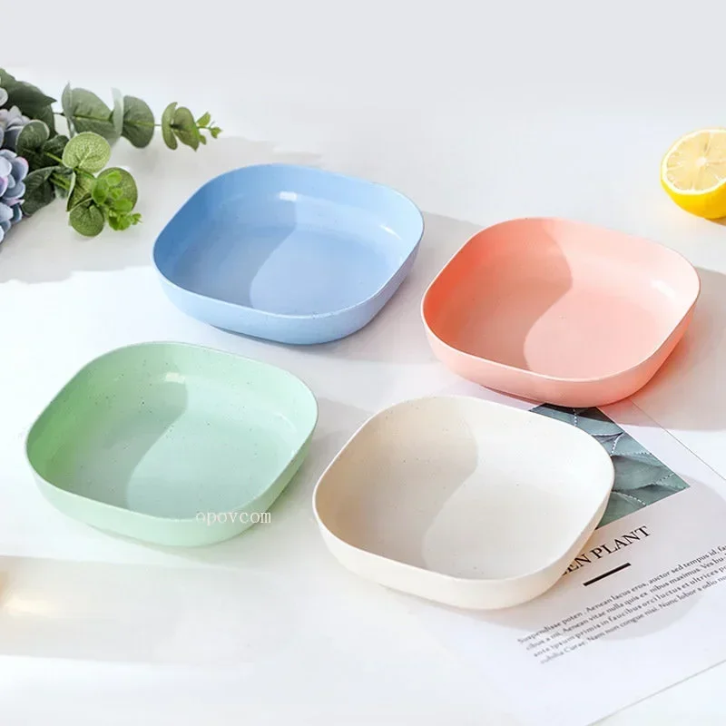 Solid Color Wheat Straw PP Plate Reusable Small Plates Dinner Dish Vegetable Fruit Cake Snacks Plate Tableware Home Supplies