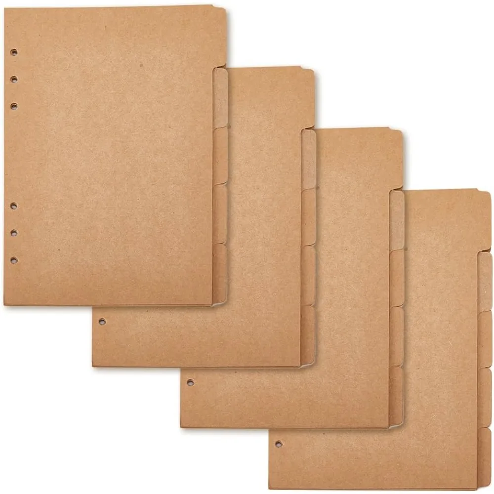 20 Sheets A5 Kraft Paper Binder Dividers 5-Tab/6-Hole Cover Ring Binder BurlyWood 6 Holes Ring Index Page for Planner Notebook