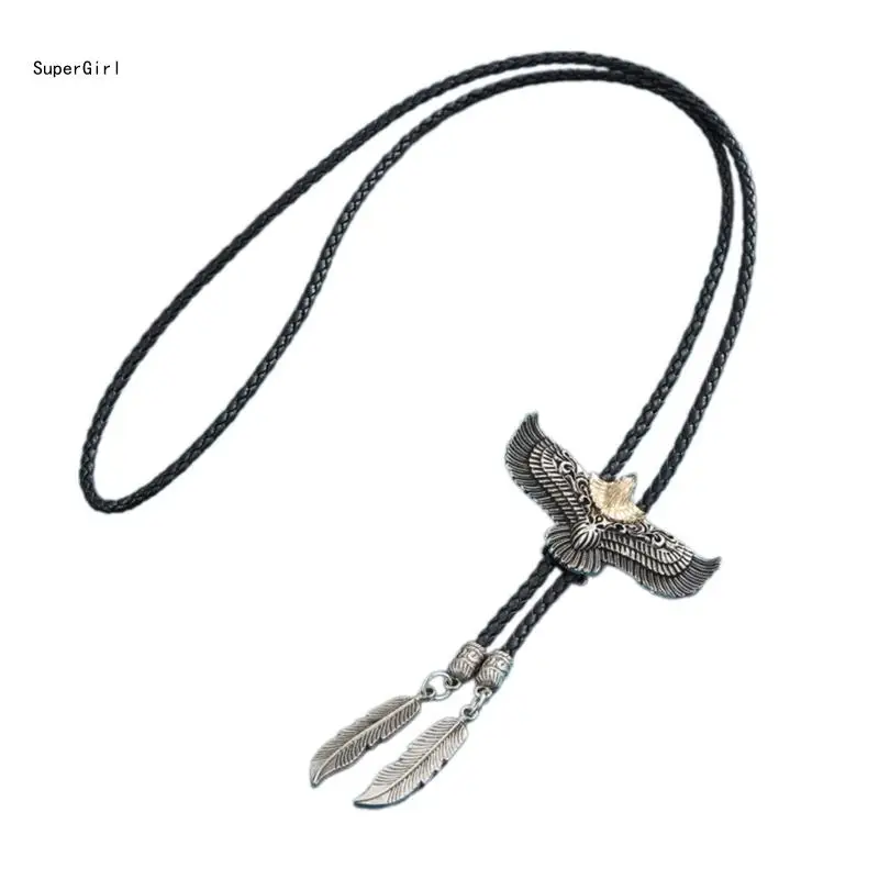 Western Cowboy American Bolo Tie Corda couro Metal Pingente Gravata J78E