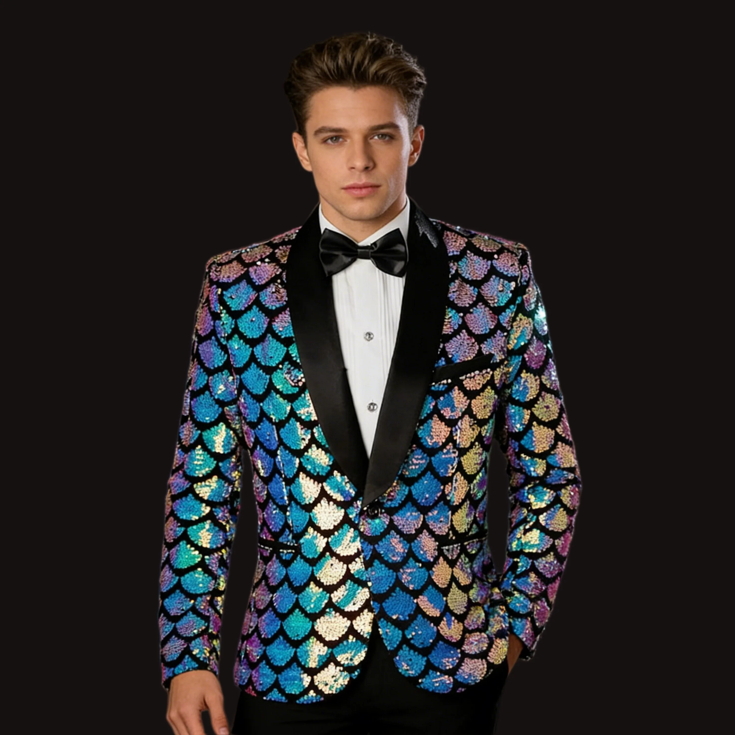 

Bar Concert Me's Singer Sequins Suit Blazers Stage Performance Shiny Tuxedo Evening Party Banquet Host Dance Slim Coat