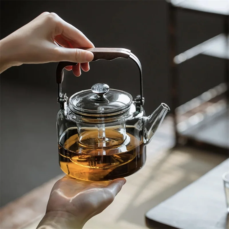 

1000ml Magnetic Suction Handle Beam Glass Teapot With Tea Strainer Steaming and Boiling Flower Tea Puer Dual-use Tea Kettle