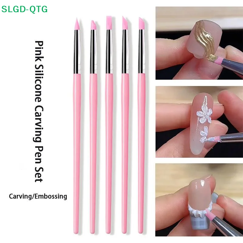 Hot 5Pcs/set Silicone Nail Brush UV Gel Polish Tip 3D Image DIY Dotting Polish Brushes Pen Professional DIY Manicure Tools