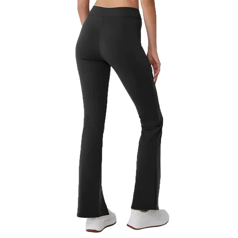 High Elastic Peach Bell-bottoms Trousers Buttocks Pants Flared Yoga Pants Leggings 2024 Fitness High Waist Gym Pink Slit Pants