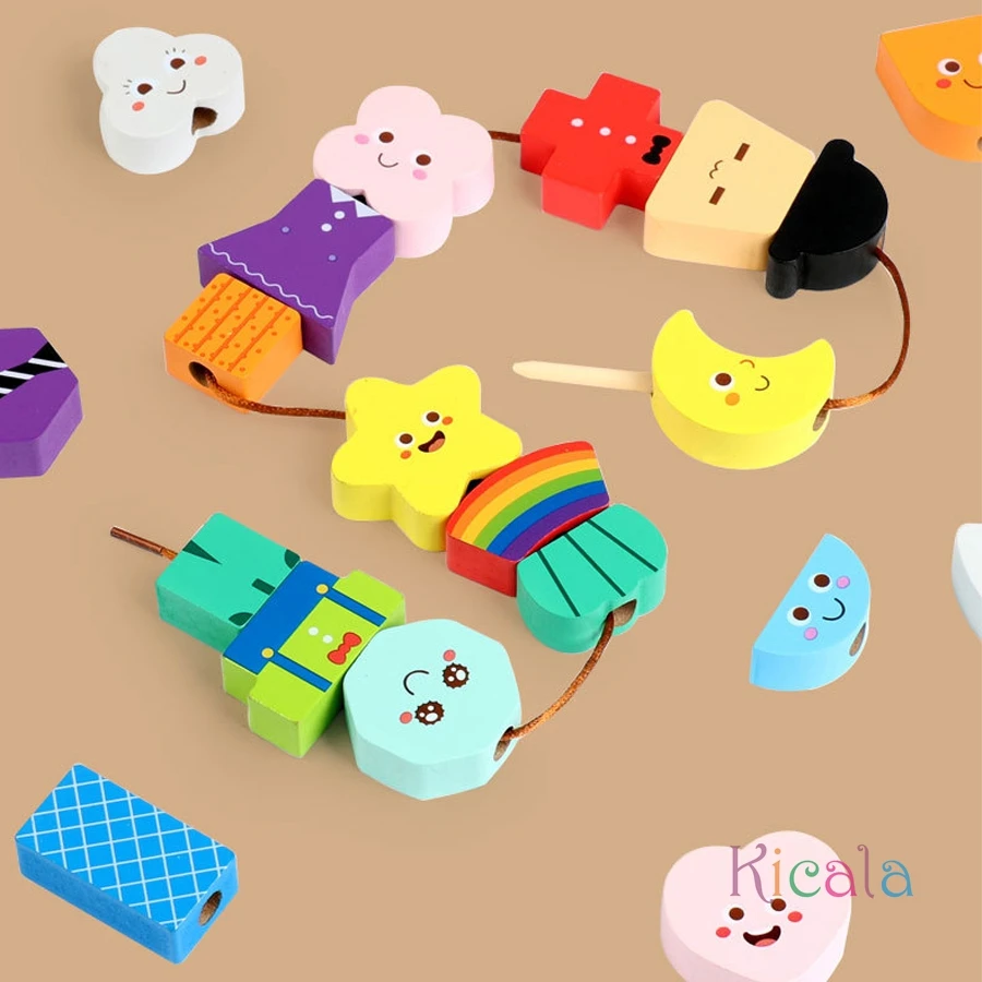 나무 구슬 순서 장난감 세트 표정 구슬 꿰기 장난감 어린이 학습 장난감 집중력 훈련