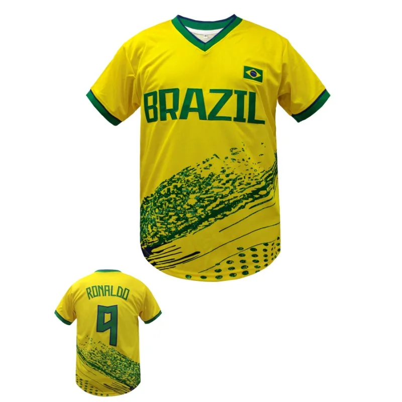 

Men'S BRAZIL Embroidery Football Jersey T-shirt Breathable V-Neck Pullover Short Sleeve Uniform for Soccer Training, Competition