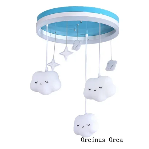 Cartoon cute white cloud chandelier Girl Bedroom children's room lamp modern simple LED blue aircraft ceiling lamp