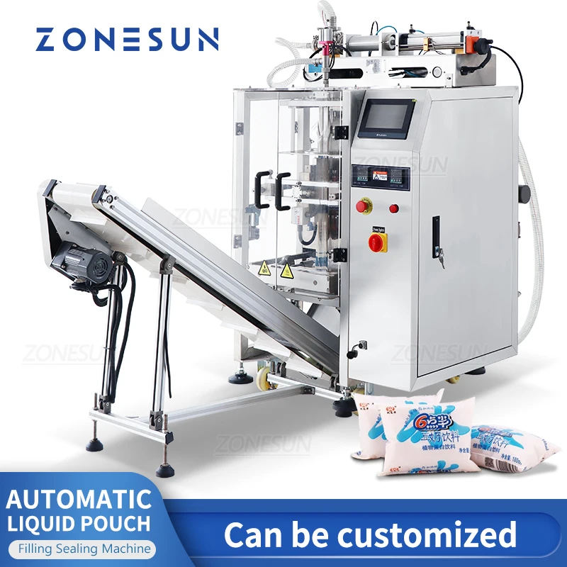ZONESUN Automatic Liquid Pouch Filling Sealing Machine With Date Coder Soy Milk Water Bag Filler Sealer Drink Production