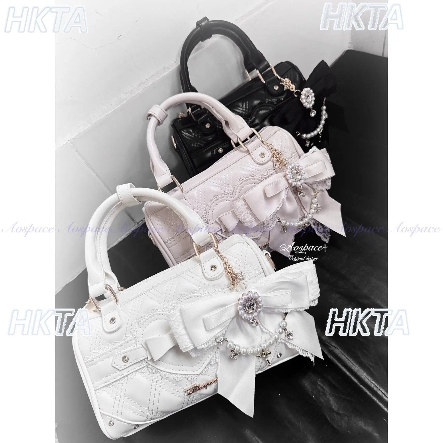 Original Japanese Style Bag Fashion Heart Rhinestone Bow Versatile Retro Handbag Women Girls Crossbody Bag Lolita Sweet Backpack