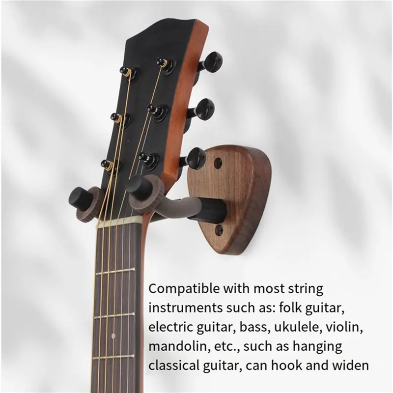 SYDS 6X Wall Mount Guitar Hanger Hook Wood Base Banjo Bass Acoustic Electric Guitar Neck Holder Stand With Picks Slot,B