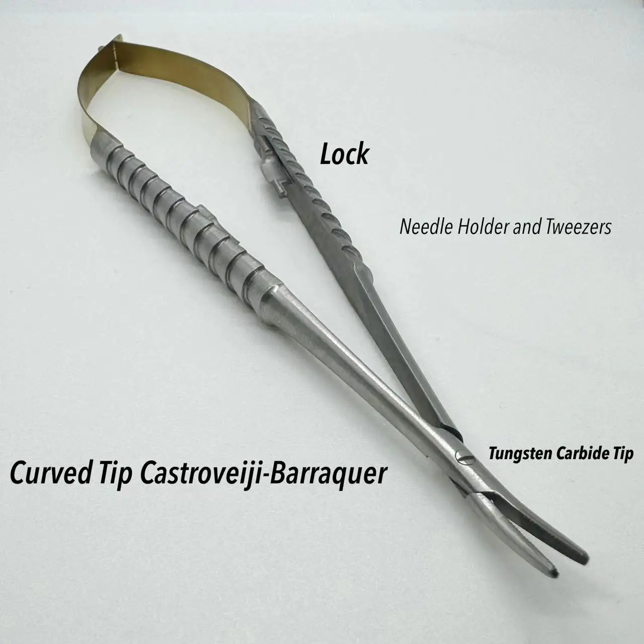 Dental Castrovieji-Barraquer Curved Tip Needle Holder or Tweezers, Micro Needle Holder, Dental Tweezers and Pliers TC.