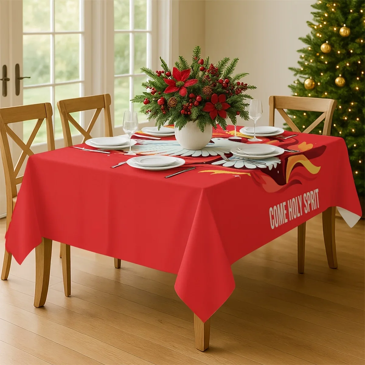 1pc of 2D Flat Tablecloth Featuring a Dove And Flame Design for Religious Purposes, yzb