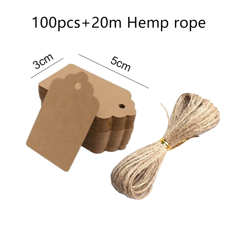 50/100 Stück leere Hängeetiketten aus Kraftpapier mit Löchern aus Hanfseil, verstellbare Seillänge, handgeschriebene Karte, Party-Geschenke, Etiketten TMZ – Detail 15