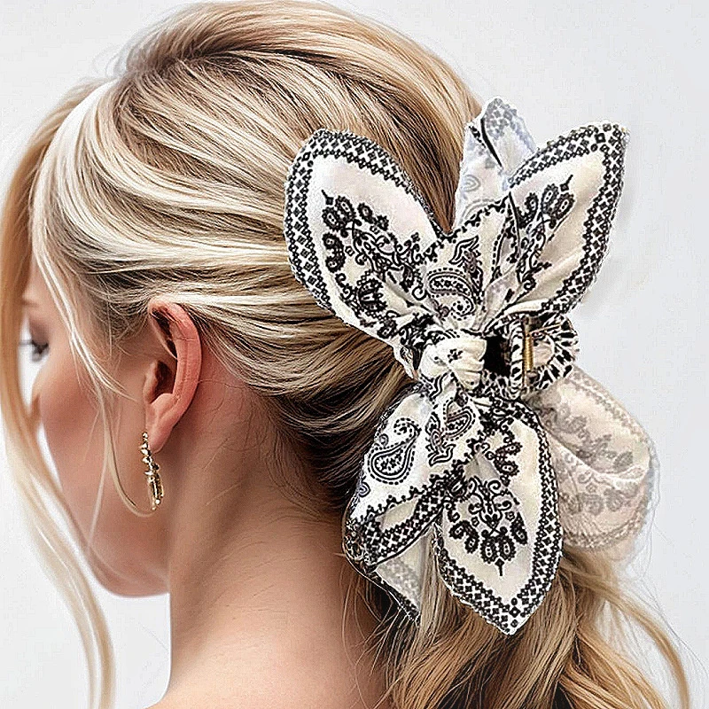 

Bohemian Style Bow Hair Claw Cashew Paisley Shark Clip Large Size Hair Clips Boho Vacation Headwear Women Hair Accessories