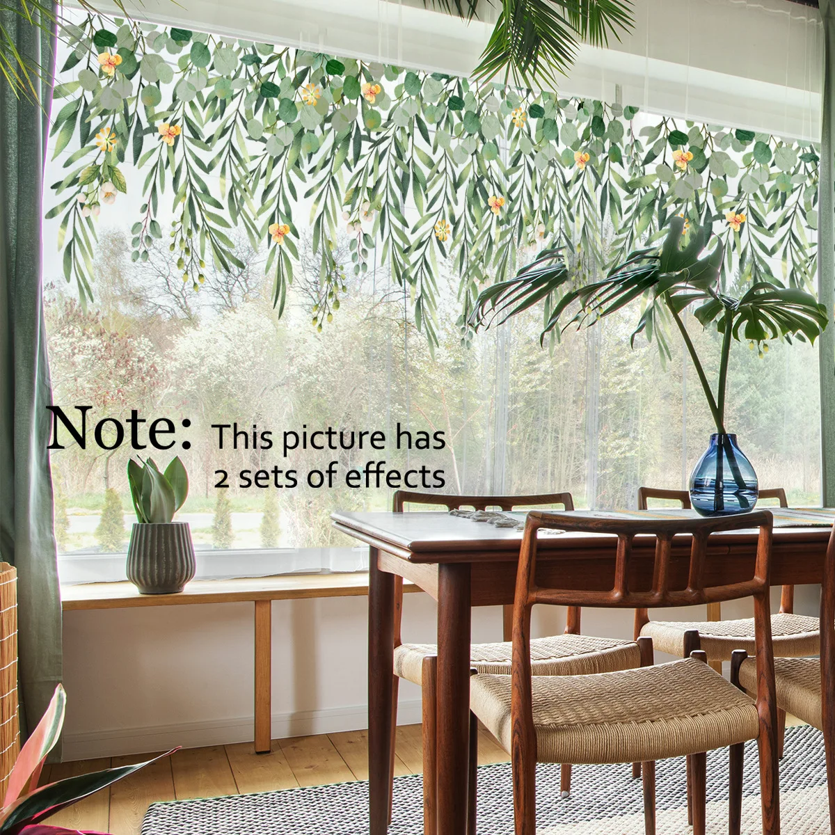 Removeable Window Stickers Pretty Double Sided Green Plant Wall Stickers PVC Anti Collision Window Clings Shop Display