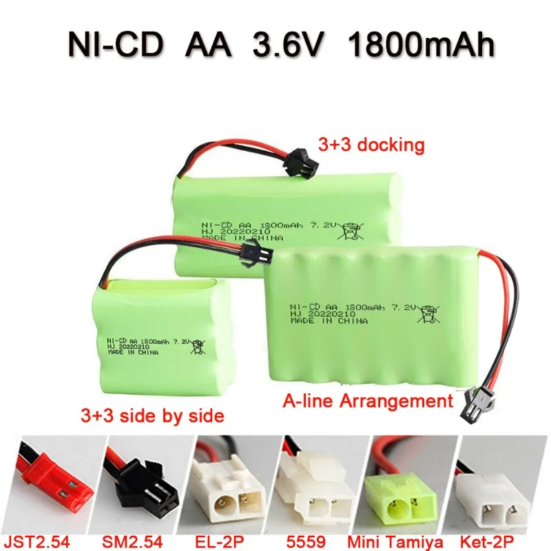 7.2V 1800mAh Ni-Cd AA rechargeable battery, suitable for remote control electric toy accessories, hot-selling -