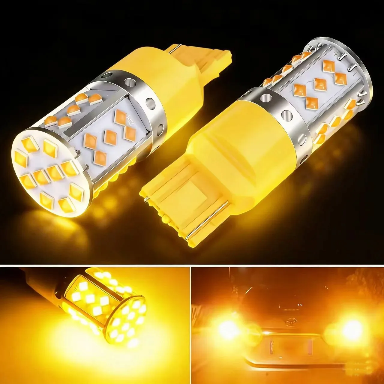 2Pcs Yellow T20 7440 W21W 1156 Ba15s P21W 1157 3030 SMD WY21W Car LED Light Turn Signal Brake Light Canbus No Error Flash